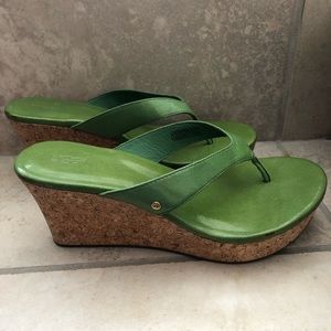 UGG green wedge sandals like new